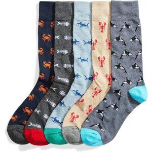 Men's Crab/Dolphin Comfortable Patterned Dress Socks 83% Cotton, 16% Nylon, 1%